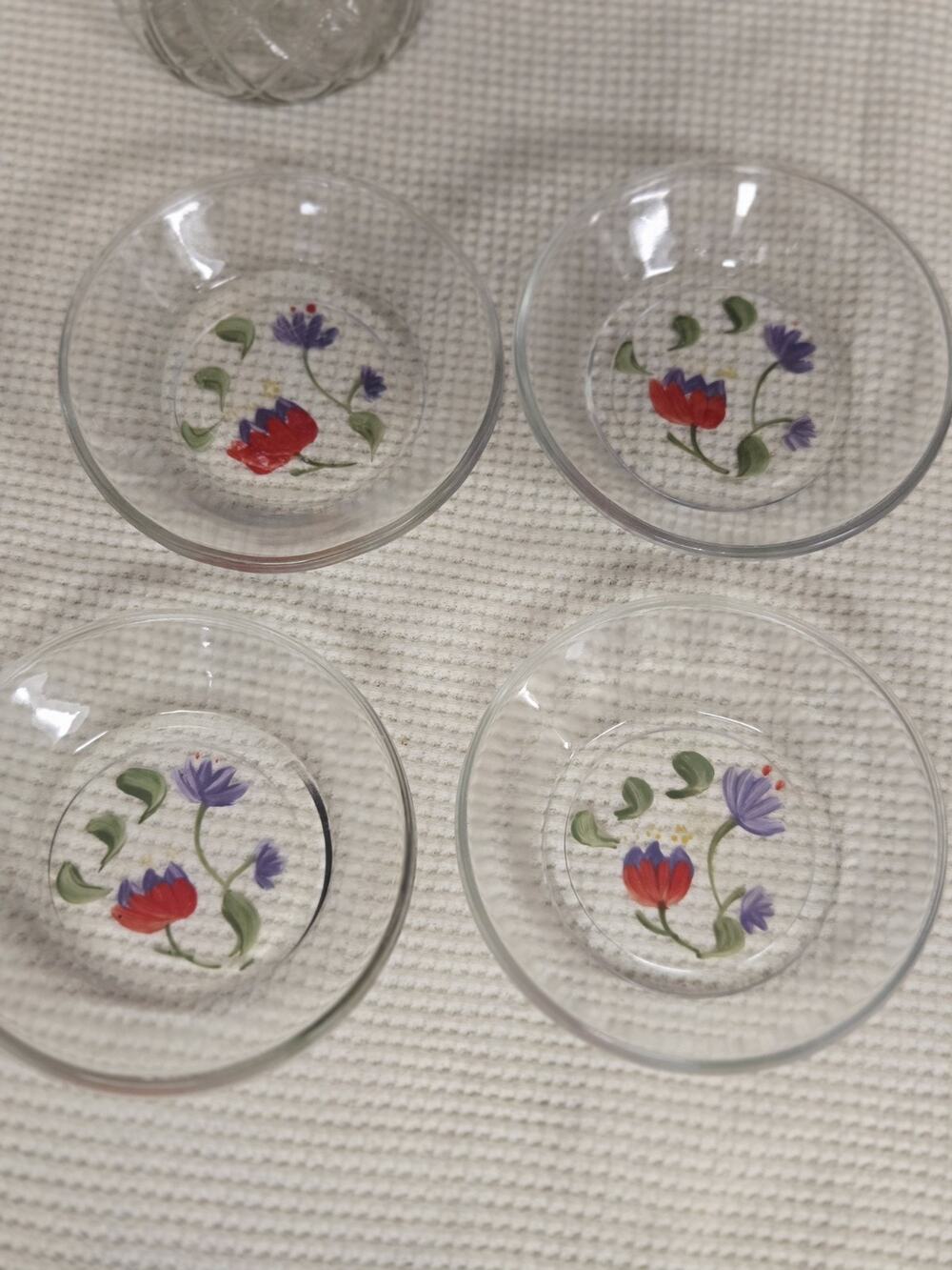 Vintage Hand Painted Glass Olive Oil Dipping Bowls Coasters Set of 4